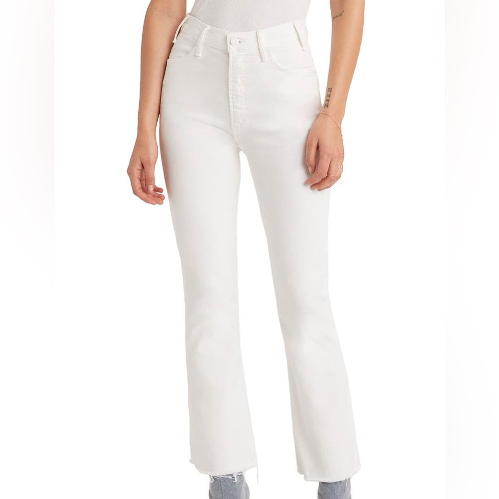 Mother Denim The Hustler White Ankle Fray Jeans - Size 23